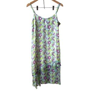 JOHNNY WAS SILK 70’s Funky Geometric Shift Dress with Spaghetti Straps